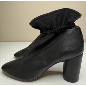 Pure Navy Shootie Ankle Boot Womens EU 40 Black Leather Gathered Heeled Pull On